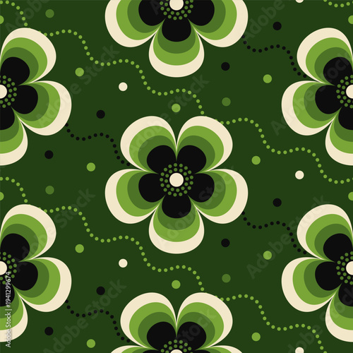 Retro floral Mid Century modern stylized flowers, 1970s mod seamless vector pattern illustration. For home decor, wallpapers, fabrics and textile.