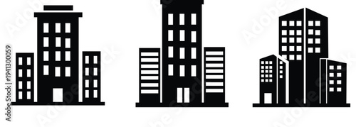 Modern City Building Silhouette Icon Set