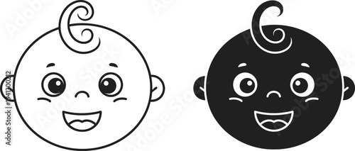 a side by side illustration showcasing the faces of two smiling babies one light and one dark toned with curls