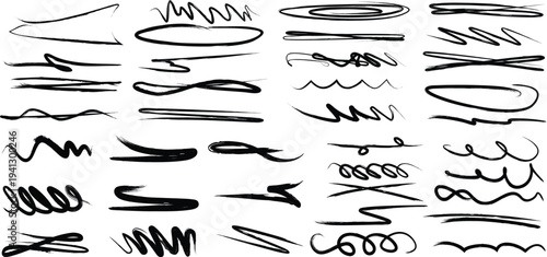 Underlines and paint swatches set . Vector brush Stroke . Correction scribble. Isolated paintbrush collection . Vector streak. Hand drawn underline, highlighter.
