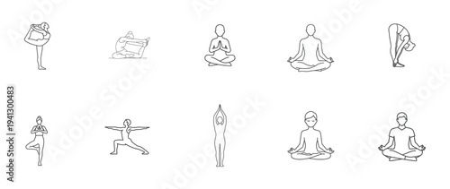 A collection of various yoga poses for meditation and relaxation.