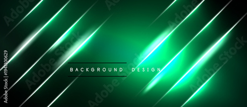Dark green background features bright diagonal lines. Center displays text background design. Modern aesthetic, vibrant colors, sleek presentation.
