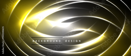 Abstract golden lines create swirling, luminous effect. Dark background emphasizes bright central glow, modern design element.