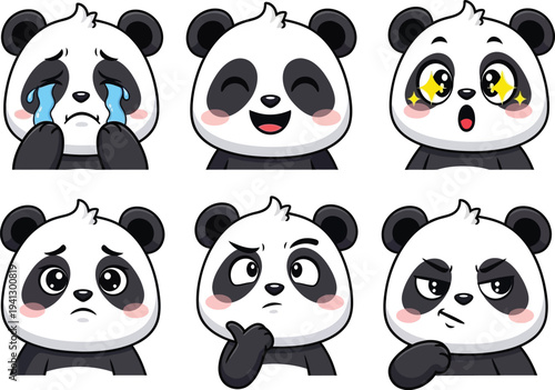 a collection of adorable panda head emoticons displaying various expressions like sadness happiness surprise and contemplation high quality professional detailed modern