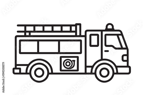 Simple vector icon of a fire truck with clear shapes and clean lines, representing emergency rescue service and firefighting vehicles in a minimal style.