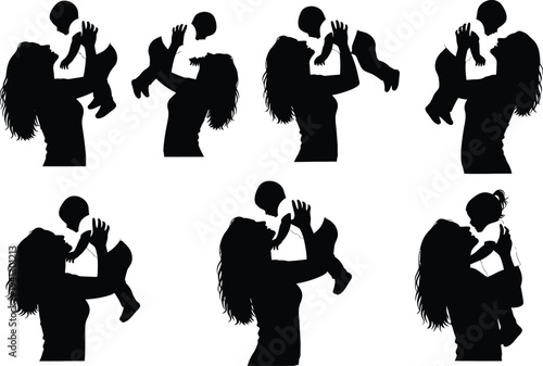 A collection of silhouetted figures depicts parents lovingly interacting with their young children showcasing moments of connection and affection high quality