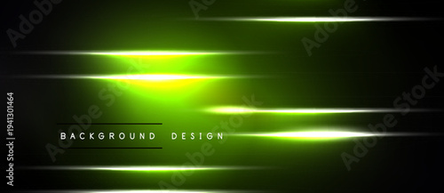 Dark backdrop features vibrant green lines, creating dynamic light streaks. Modern design element for digital projects.