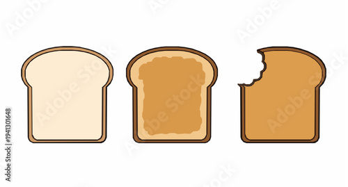 Toast bread slices vector set with three toasted bread pieces isolated on white background