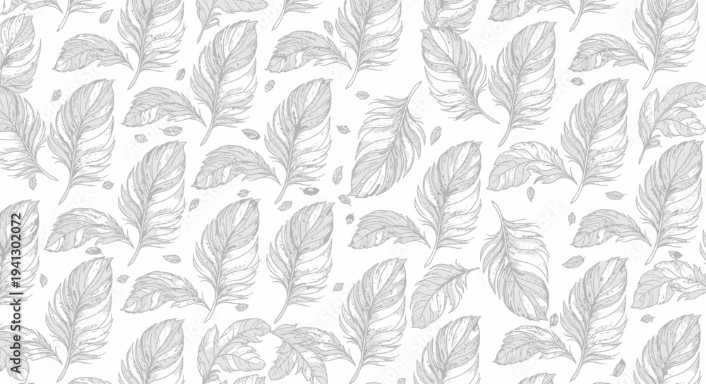 Fototapeta premium Seamless Feather Pattern - Delicate Line Art Design on White Background