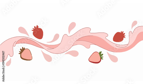Strawberry milk splash vector with fresh berry flavor isolated on white background