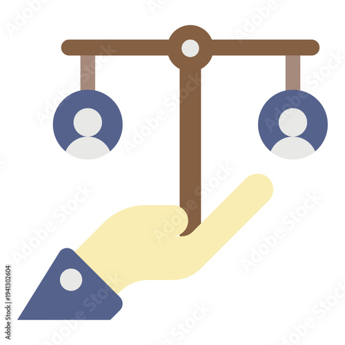 Hand Holding Scales of Justice with People Icons