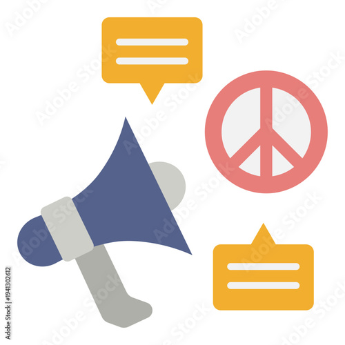 Peace Advocacy with Megaphone and Speech Bubbles