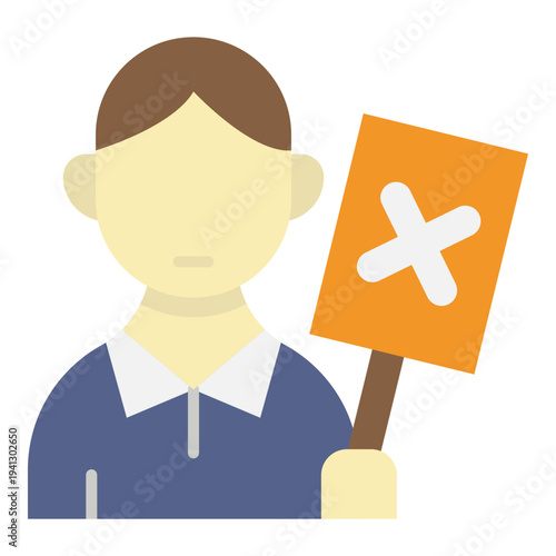 Cartoon Man Holding X Sign in Protest
