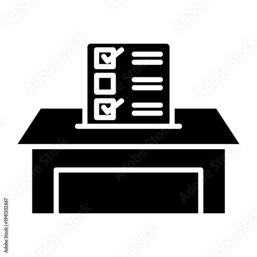 Voting box icon. Election ballot with check marks