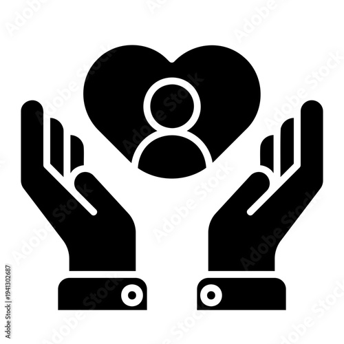Self-Care Icon with Heart and Hands Symbol