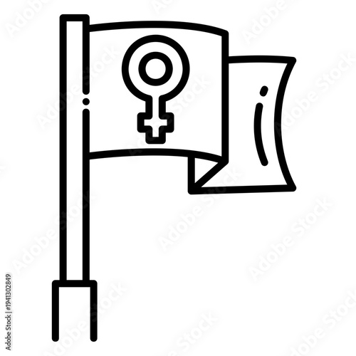 Feminist Flag Icon Waving in the Wind