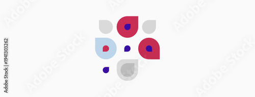 Abstract colorful dots, varying sizes, shapes. Minimalist design, light background, simple composition. Modern graphic element.