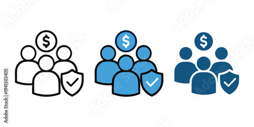 Group of people icons with a dollar sign and a shield symbol indicating financial protection
