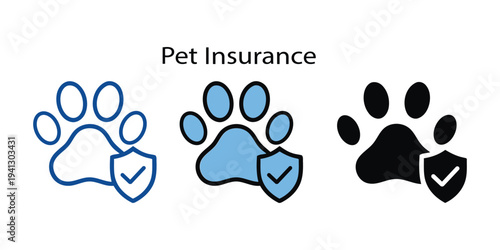 Illustration of a paw print symbol with a checkmark inside a shield representing pet insurance concept