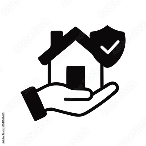 Symbol of home protection and security with a hand holding a house and a shield icon