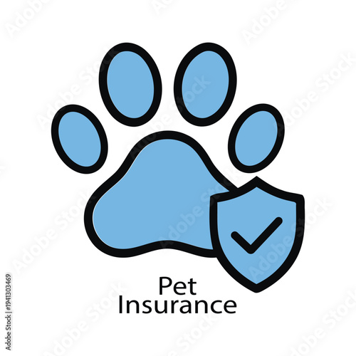 Stylized pet insurance icon featuring a blue paw print and protective shield with a checkmark