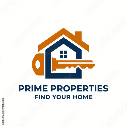 This real estate logo creatively combines a home and key symbol, representing comfort and security, suitable for property businesses aiming to attract new homeowners.