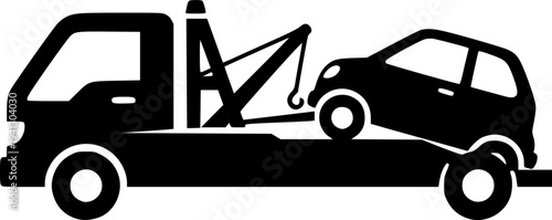 Towing Service and Roadside Assistance Silhouette Set - Wrecker Truck, Damaged Car and No Parking Sign Vector