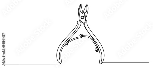 Continuous one line drawing of professional cuticle nippers manicure tool