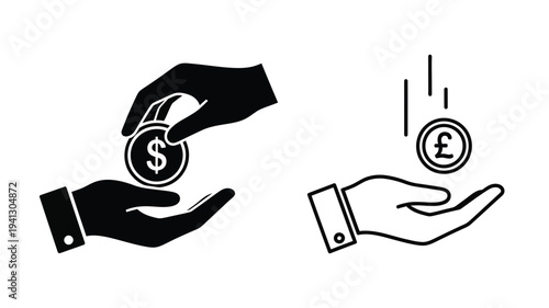 Hands exchanging currency depicting financial transactions in a minimalist silhouette