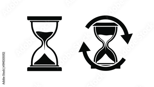 Two hourglasses depict time one static and one in motion silhouette