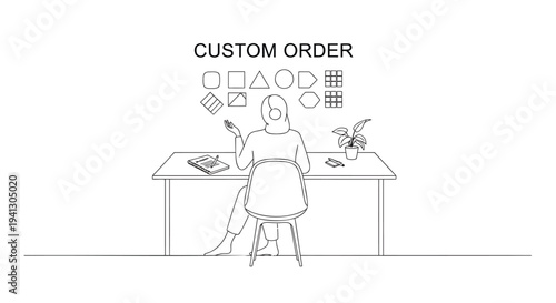Set of custom order icons and woman at desk vector