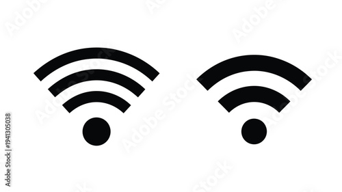 Two black wifi signal icons with a circular base a simple silhouette