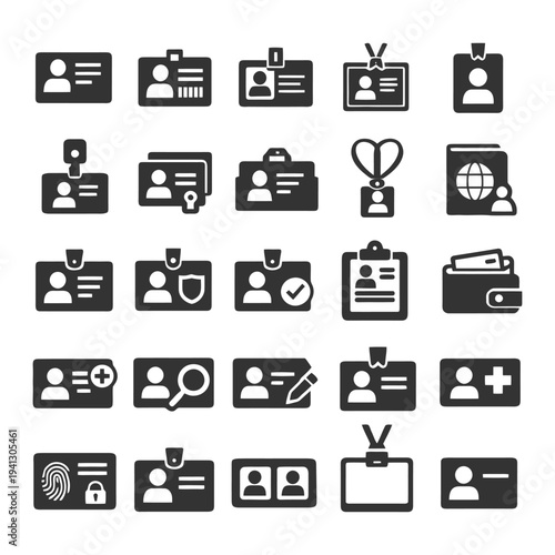 Set of id symbols: identification, badge, profile icons collection.