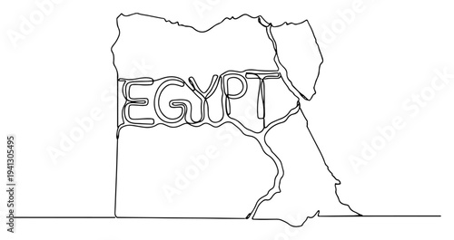 Minimalist continuous line art map of Egypt with integrated country name text