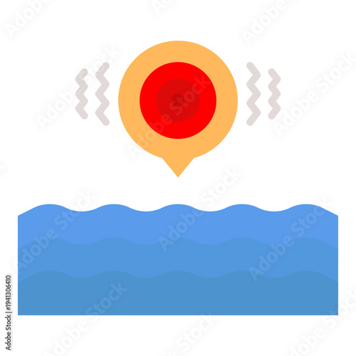 Tsunami Warning Icon: Wavy Sea with Seismic Activity