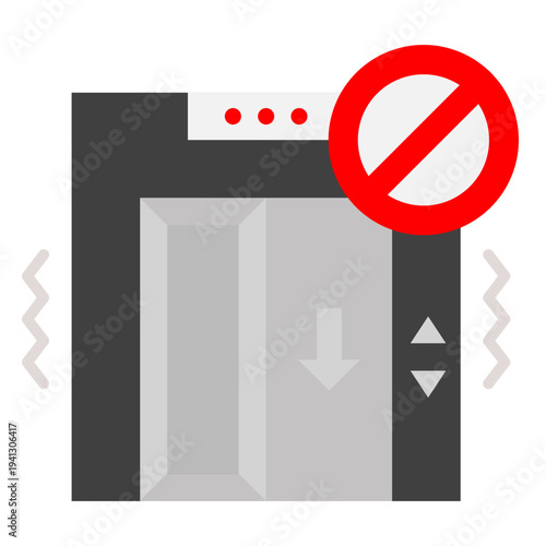 Out of Order Elevator Icon with Prohibition Sign