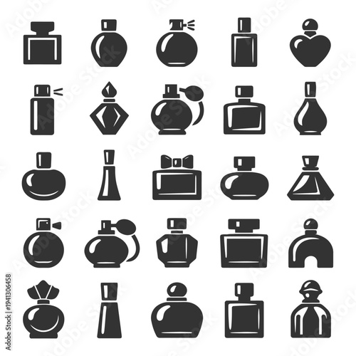 Variety of perfume bottle silhouettes in modern design display.