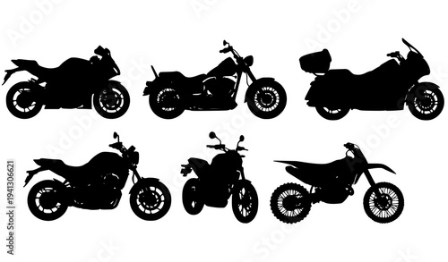 Motorcycle Silhouette Collection – Sportbike, Chopper and Cruiser Vector Set