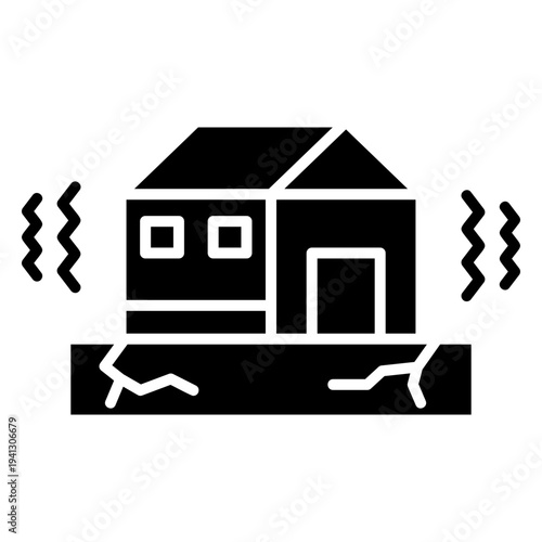 Earthquake Icon: Shaking House with Ground Cracks Vector Illustration