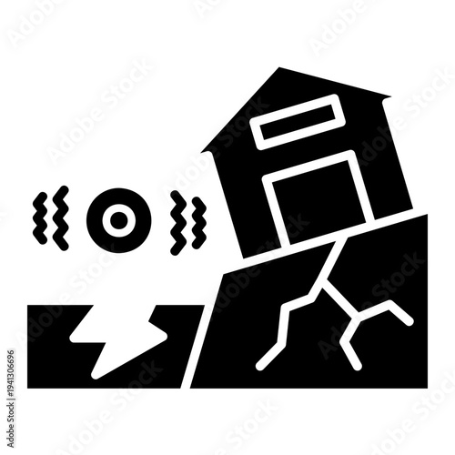 Earthquake Disaster Icon Showing House Damage