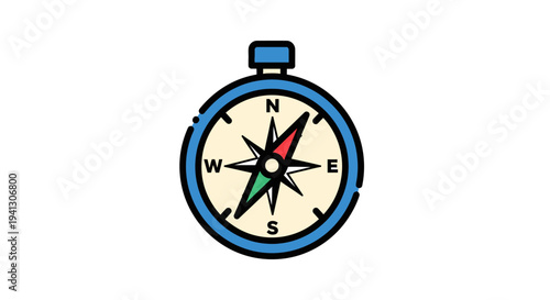 Illustrated compass navigational tool on white background for direction concept