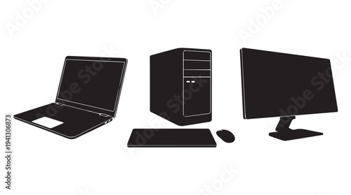 Computer Setup Silhouette Modern Minimalist Black Flat Modern Office Workspace