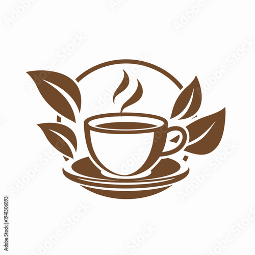 Coffee cup with leaves illustration beverages and nature concept