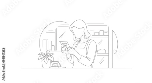 Vector illustration of woman using smartphone in store