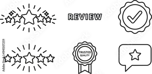 Illustrative Review Elements: A collection of illustrative design elements focused on review and rating concepts, ideal for visual communication about product or service quality.