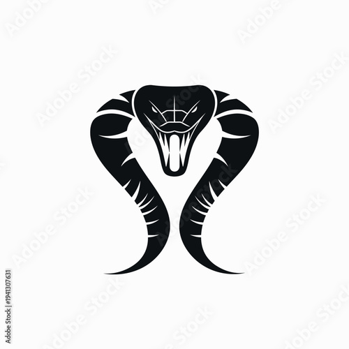 Graphic illustration of a cobra snake in a striking pose facing forward