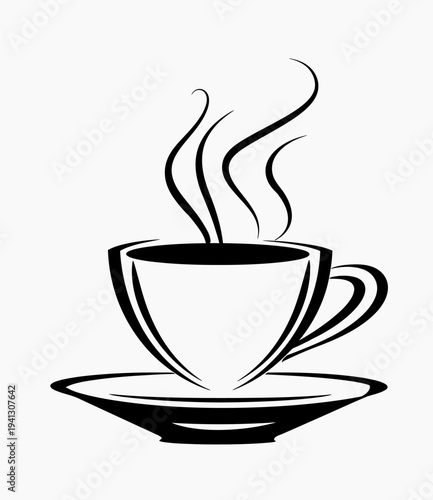 Steaming coffee cup illustration on a saucer isolated on white background