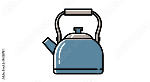 Modern blue kettle illustration on white background for commercial use