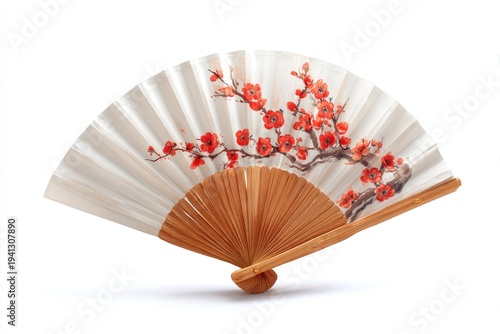 Asian hand fan, painted with blossoms