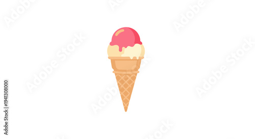 Delicious ice cream cone dessert with vanilla and strawberry flavors